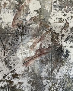 Custom branded wall decoration with natural textured materials for Piyala restaurant